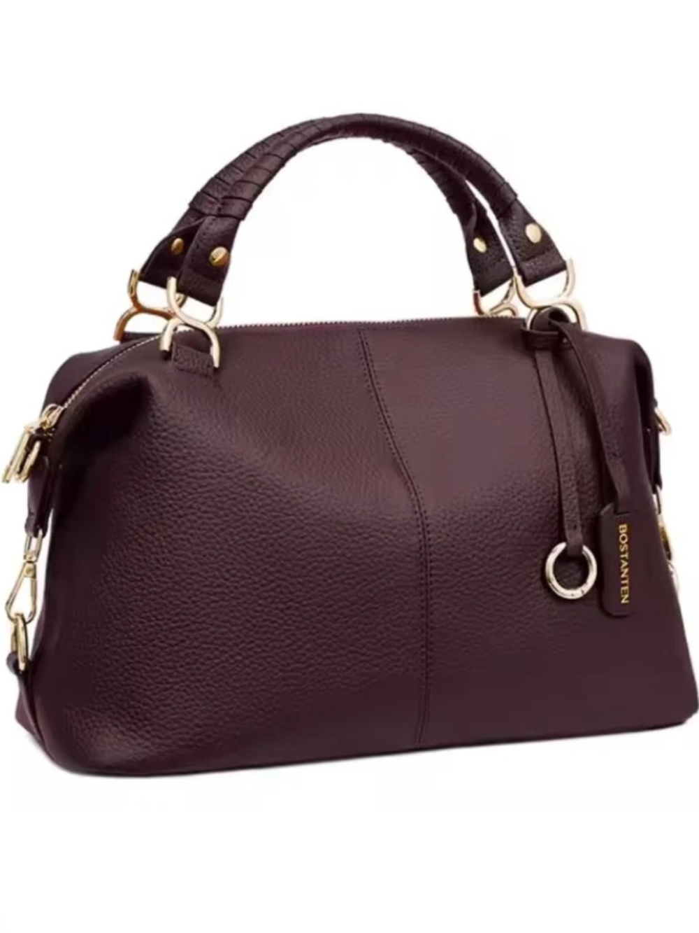 NWT Bostanten Pebbled Leather Nevin Satchel Bag in Deep Burgundy